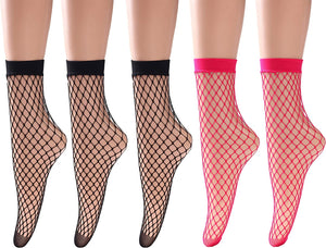 R RUXIA Women's Fishnet Socks Ankle Dress Hollow Out Socks High Nylons Multi Colors 5 Pairs