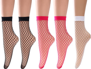 R RUXIA Women's Fishnet Socks Ankle Dress Hollow Out Socks High Nylons Multi Colors 5 Pairs